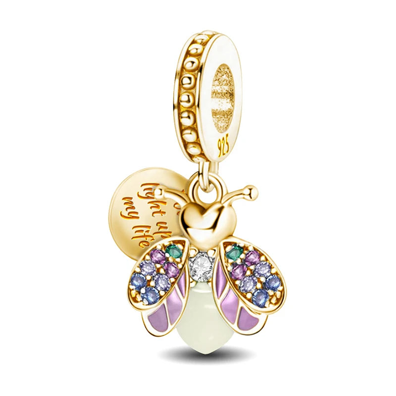 Glühwürmchen mit bunten Flügeln Gold – Charm (leuchtet im Dunkeln)