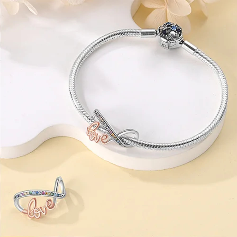 Love & Infinity – Charm mit Regenbogen-Zirkonia