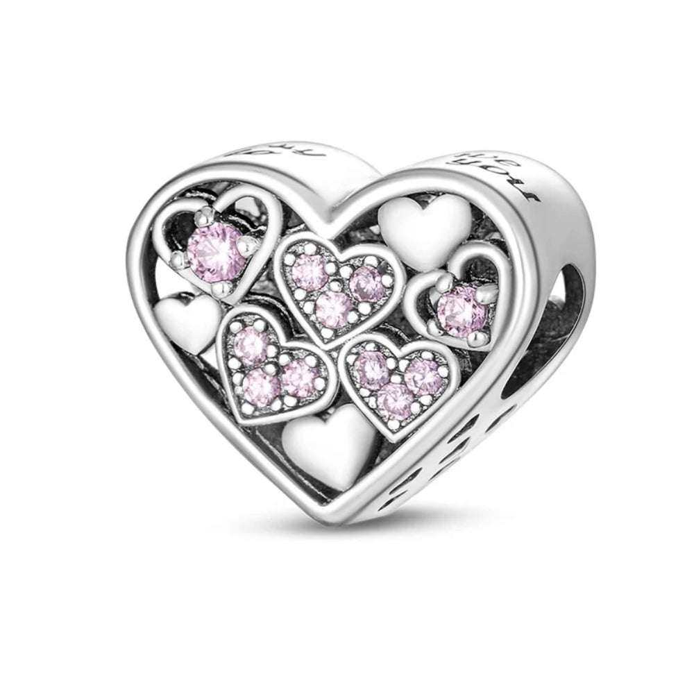 Herz an Herz – Charm mit rosa Zirkonia