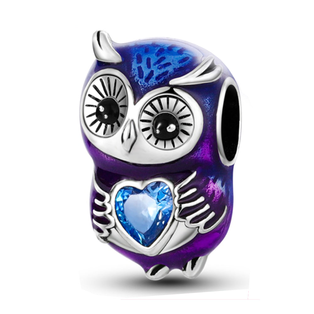 Eule Herz Blau Lila – Charm