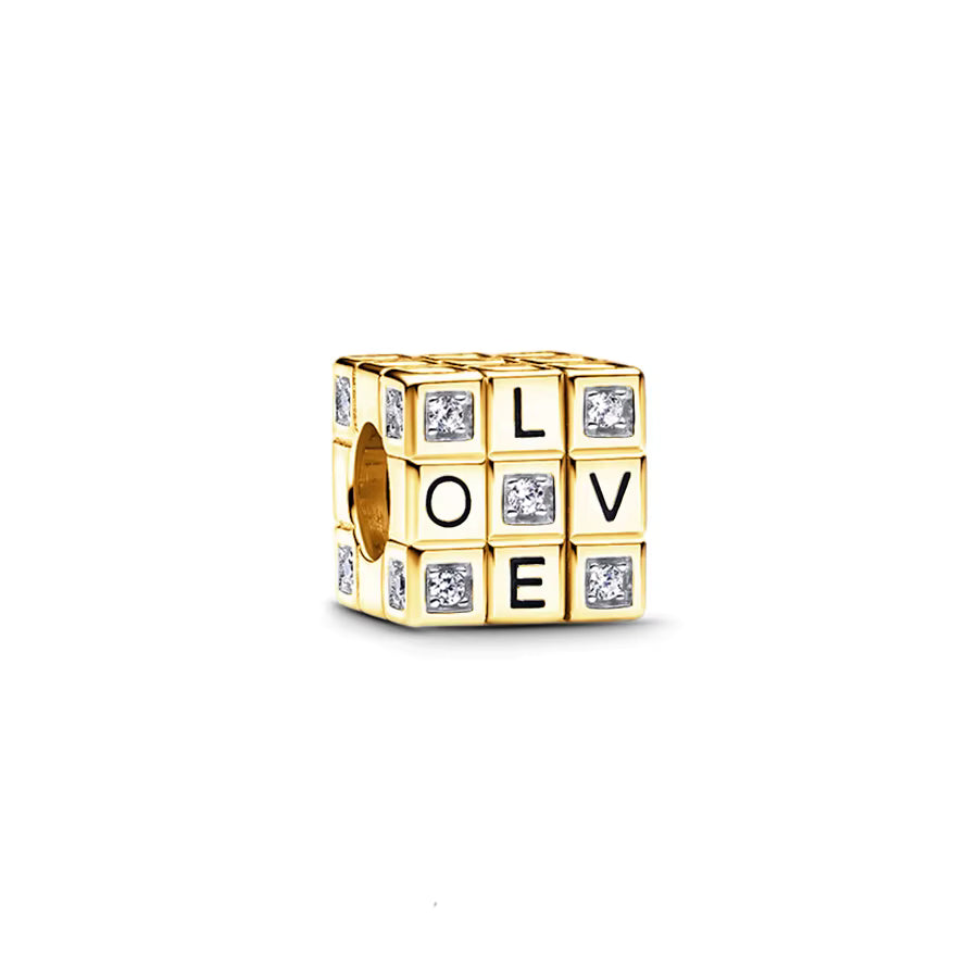 Love Würfel Gold – Beweglicher Charm