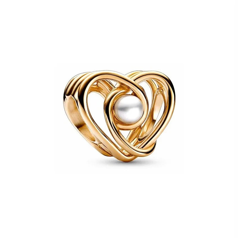 Goldenes Herz mit Perle – Charm
