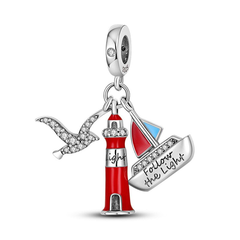 Leuchtturm mit Boot & Möwe – Charm